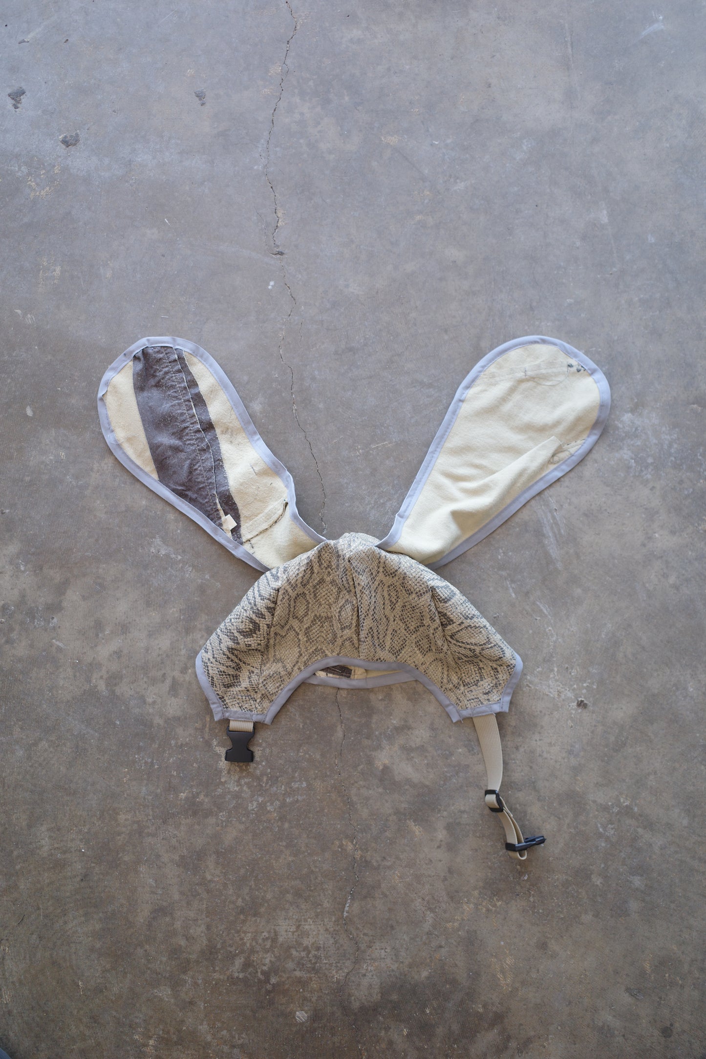 nag nag Bunny Ear Hat made with vintage Python pattern leather jacket