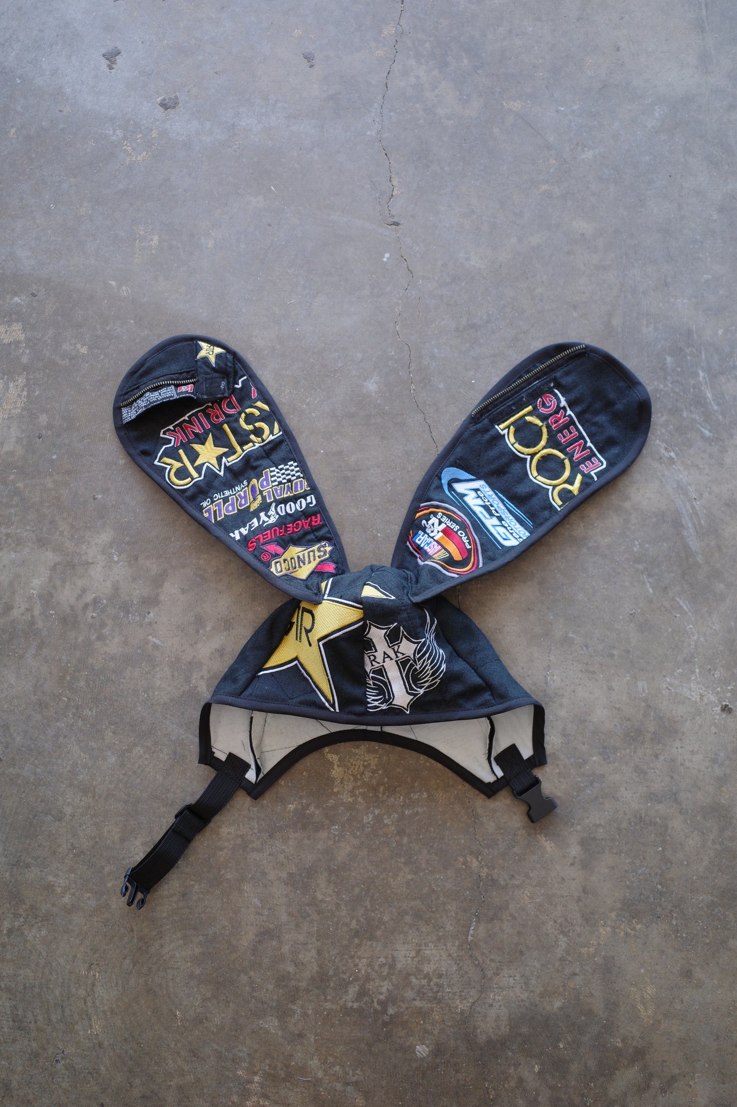 nag nag Bunny Ear Hat made with vintage  NASCAR racing jacket