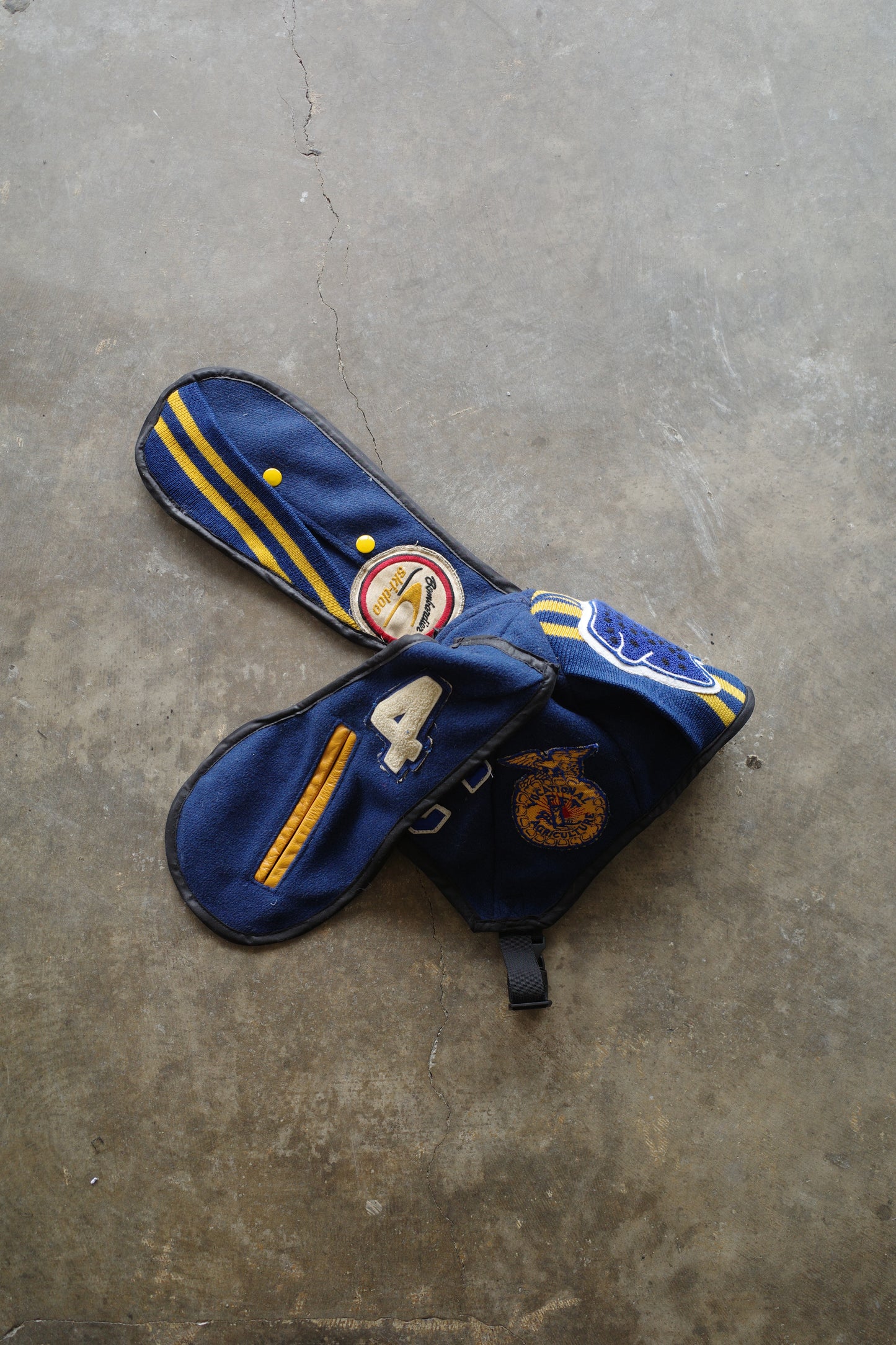 nag nag Bunny Ear Hat made with vintage Varsity Jacket and Patches