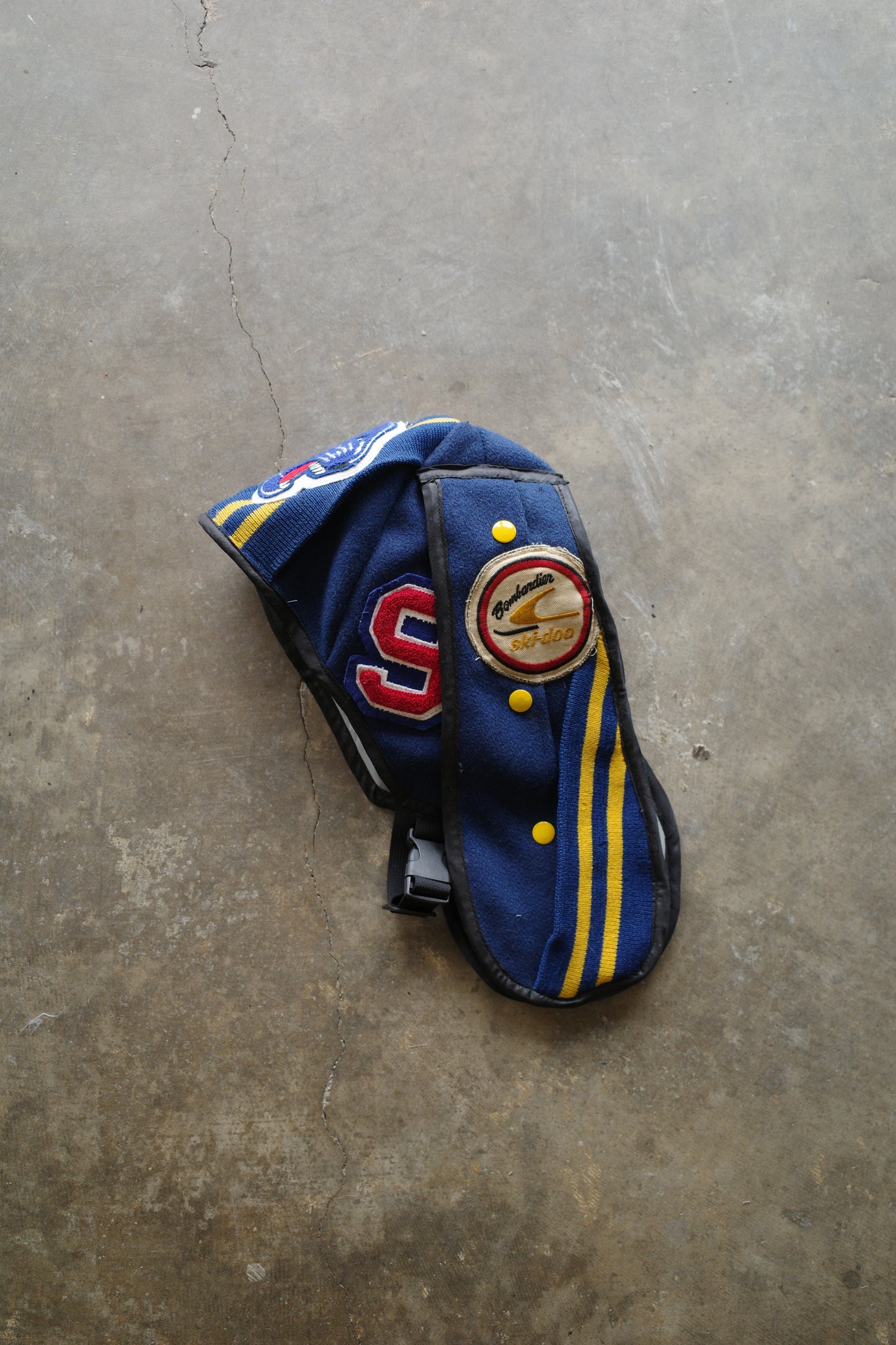 nag nag Bunny Ear Hat made with vintage Varsity Jacket and Patches