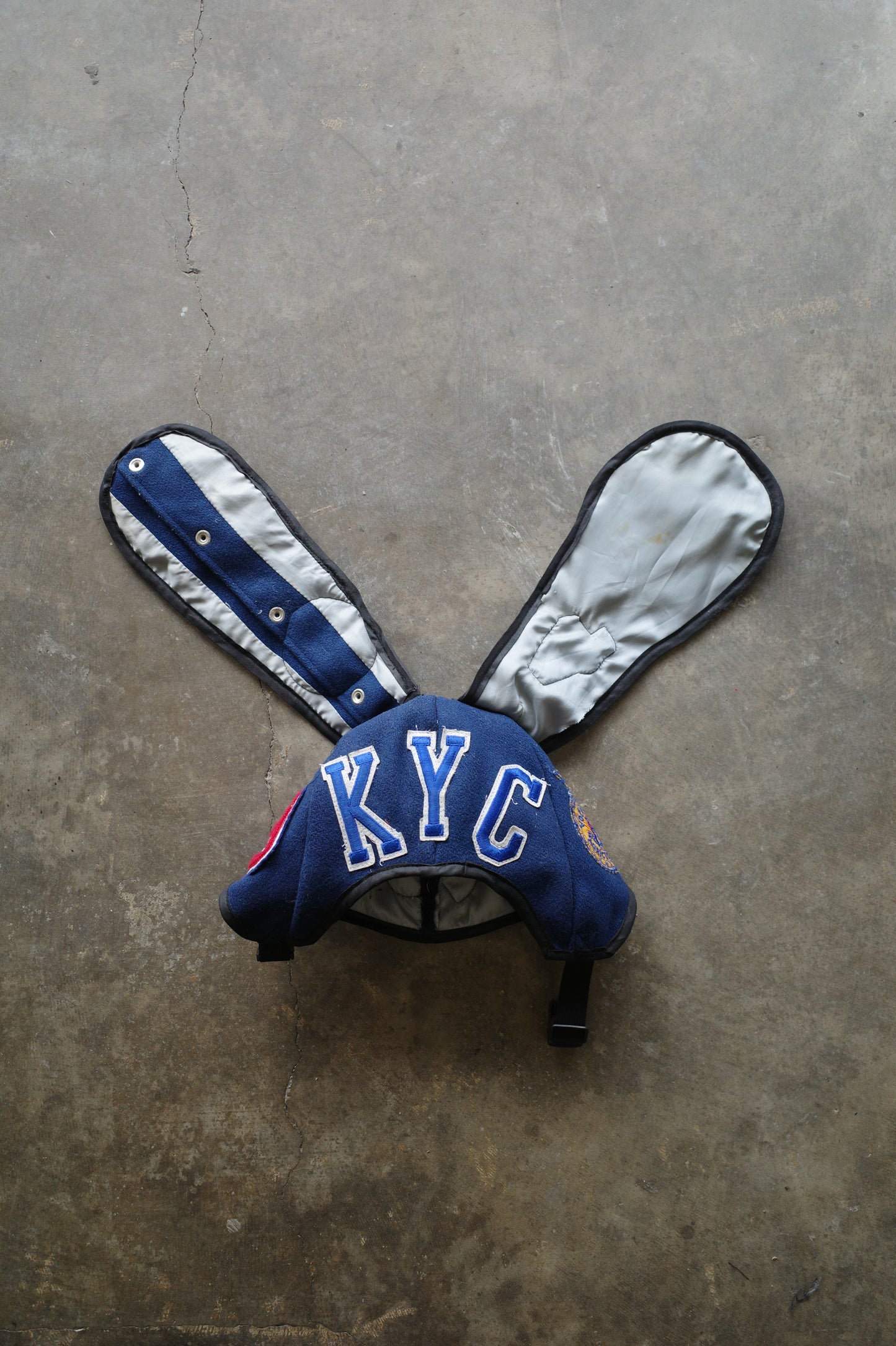 nag nag Bunny Ear Hat made with vintage Varsity Jacket and Patches
