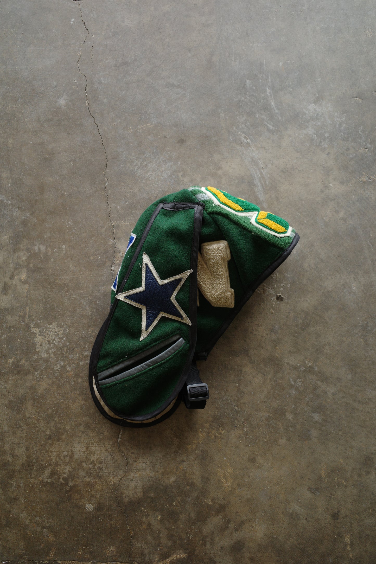 nag nag Bunny Ear Hat made with vintage Varsity Jacket and Patches