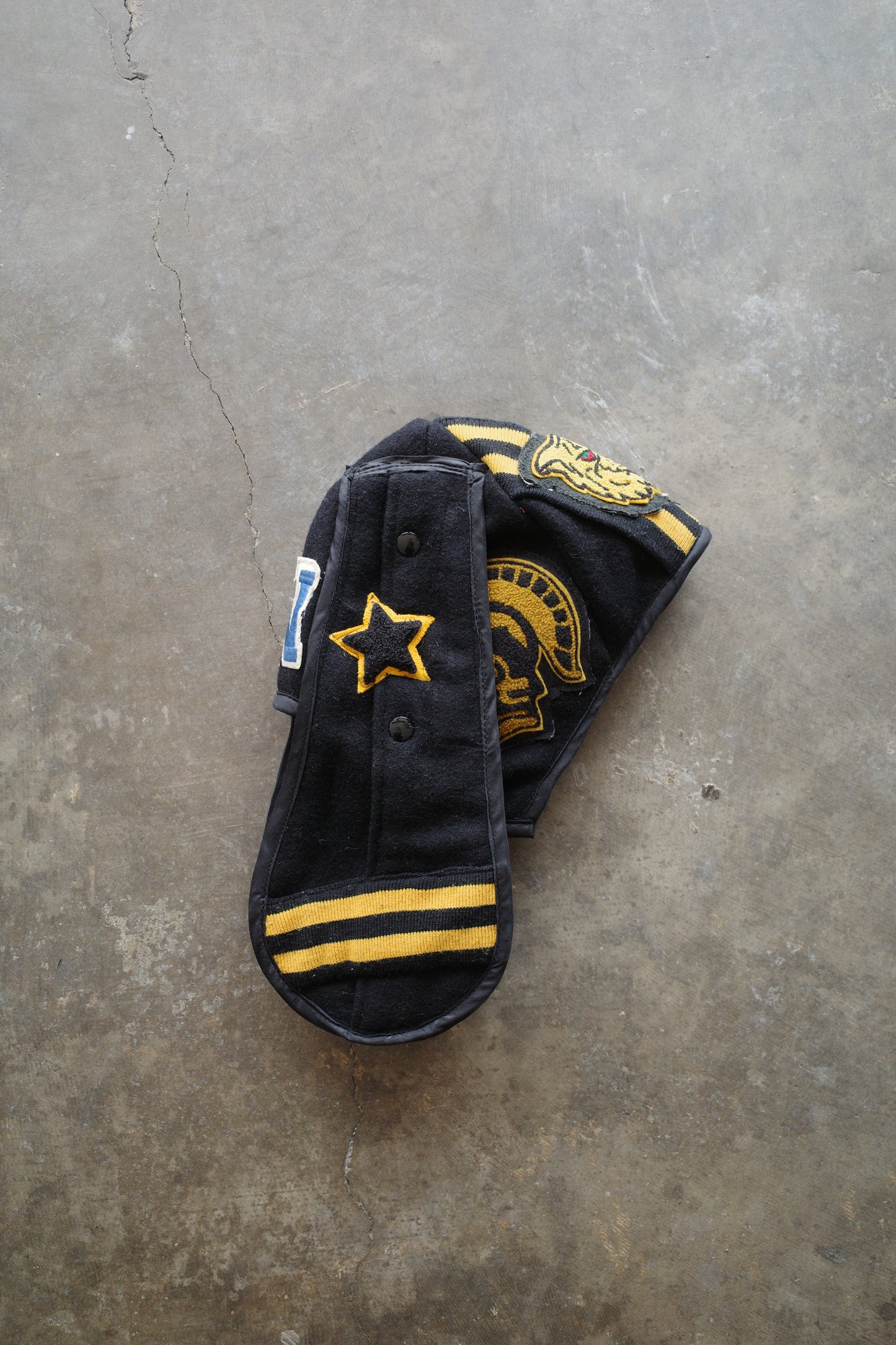nag nag Bunny Ear Hat made with vintage Varsity Jacket and Patches