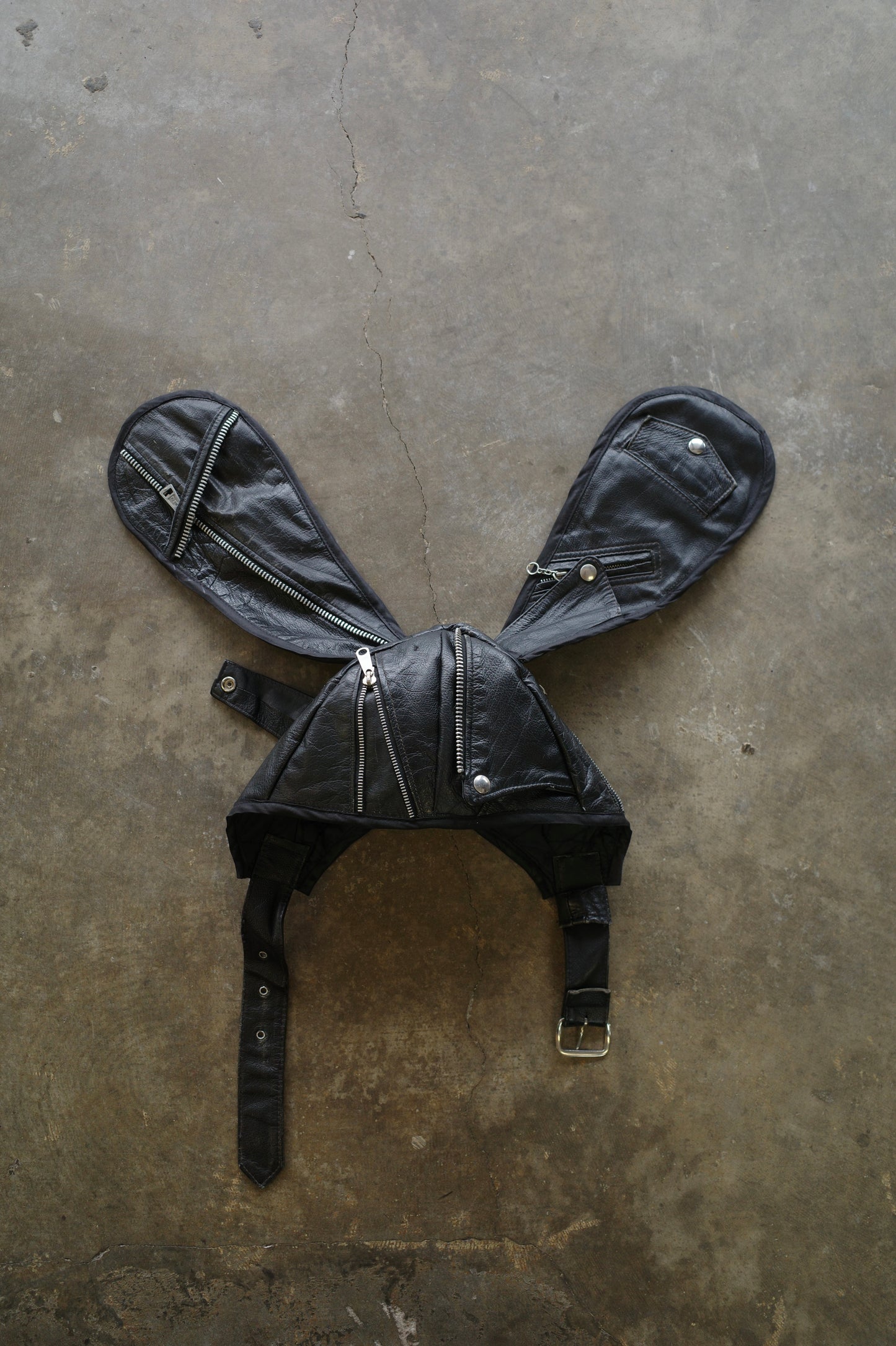 nag nag Bunny Ear Hat made with vintage Leather biker jackets