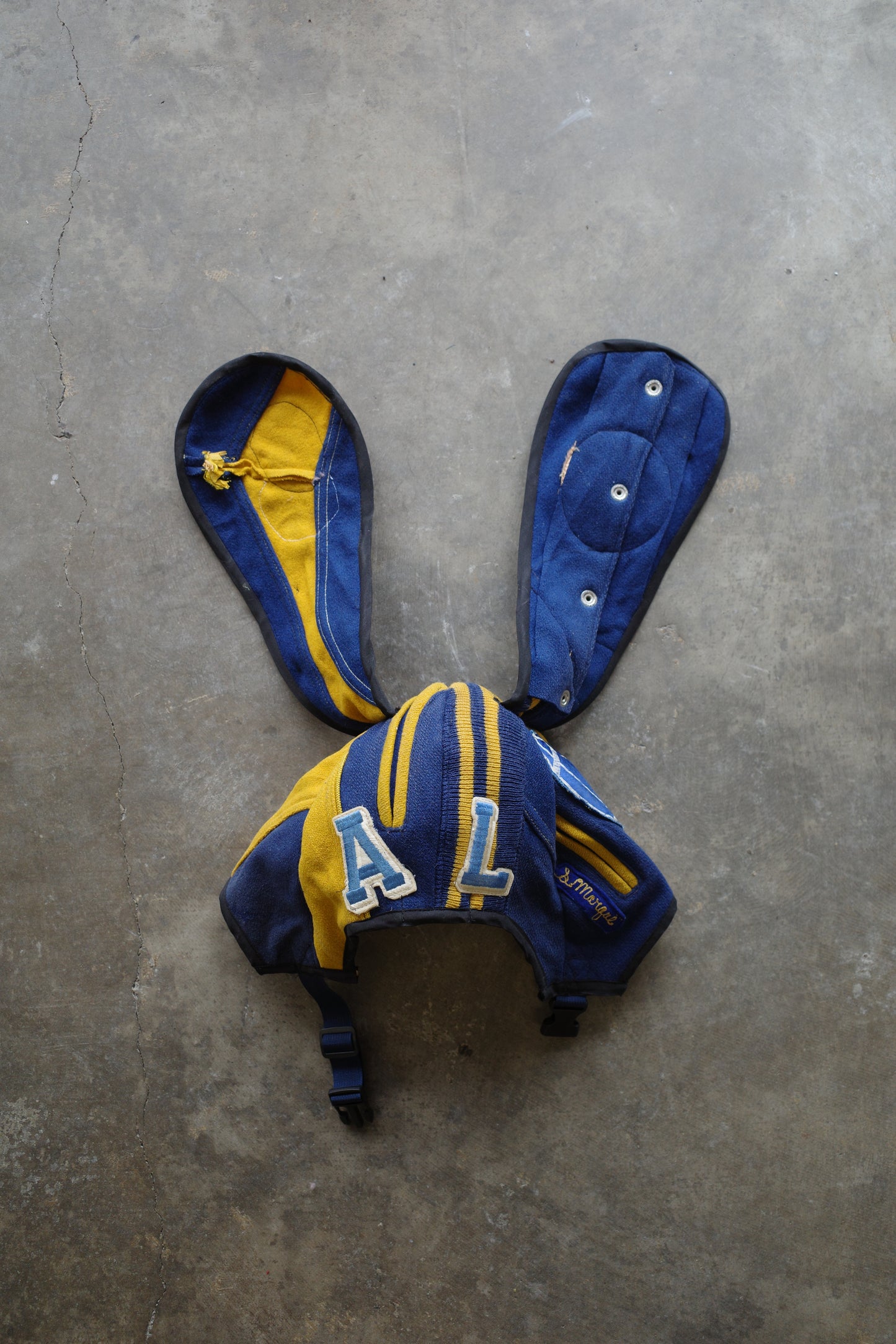 nag nag Bunny Ear Hat made with vintage Varsity Jacket and Patches