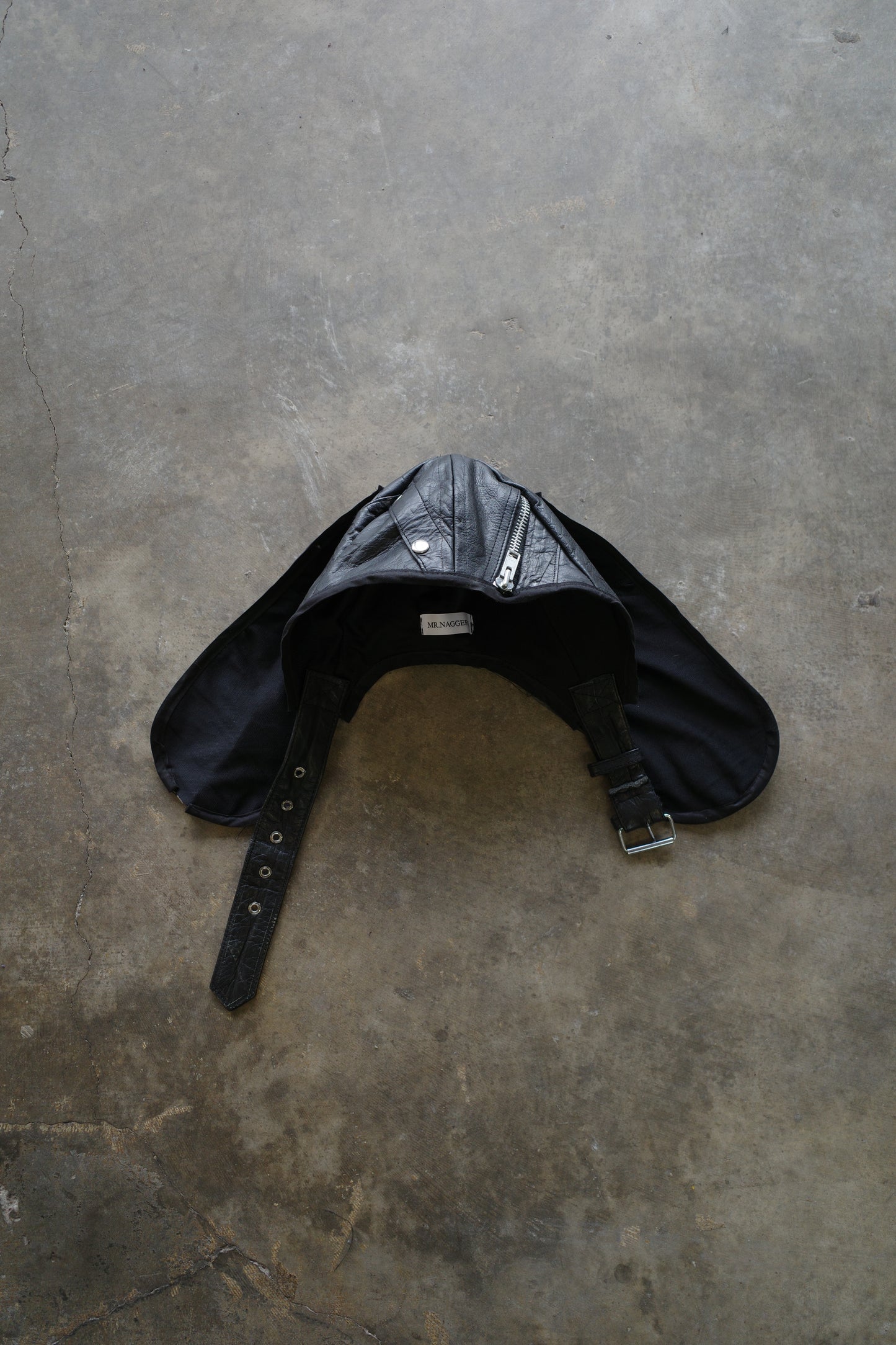 nag nag Bunny Ear Hat made with vintage  Leather Biker  jacket