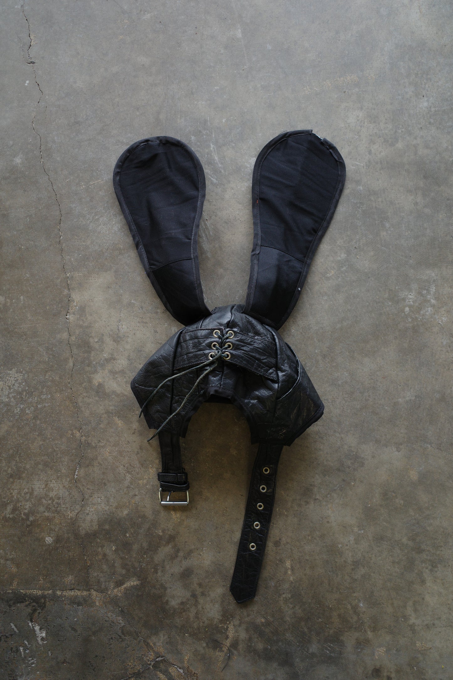 nag nag Bunny Ear Hat made with vintage  Leather Biker  jacket