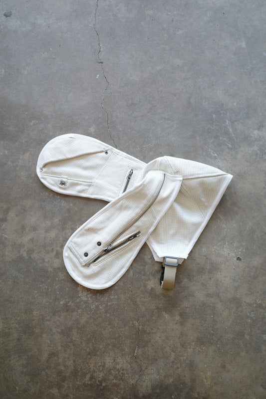 nag nag Bunny Ear Hat made with vintage white leather biker jackets