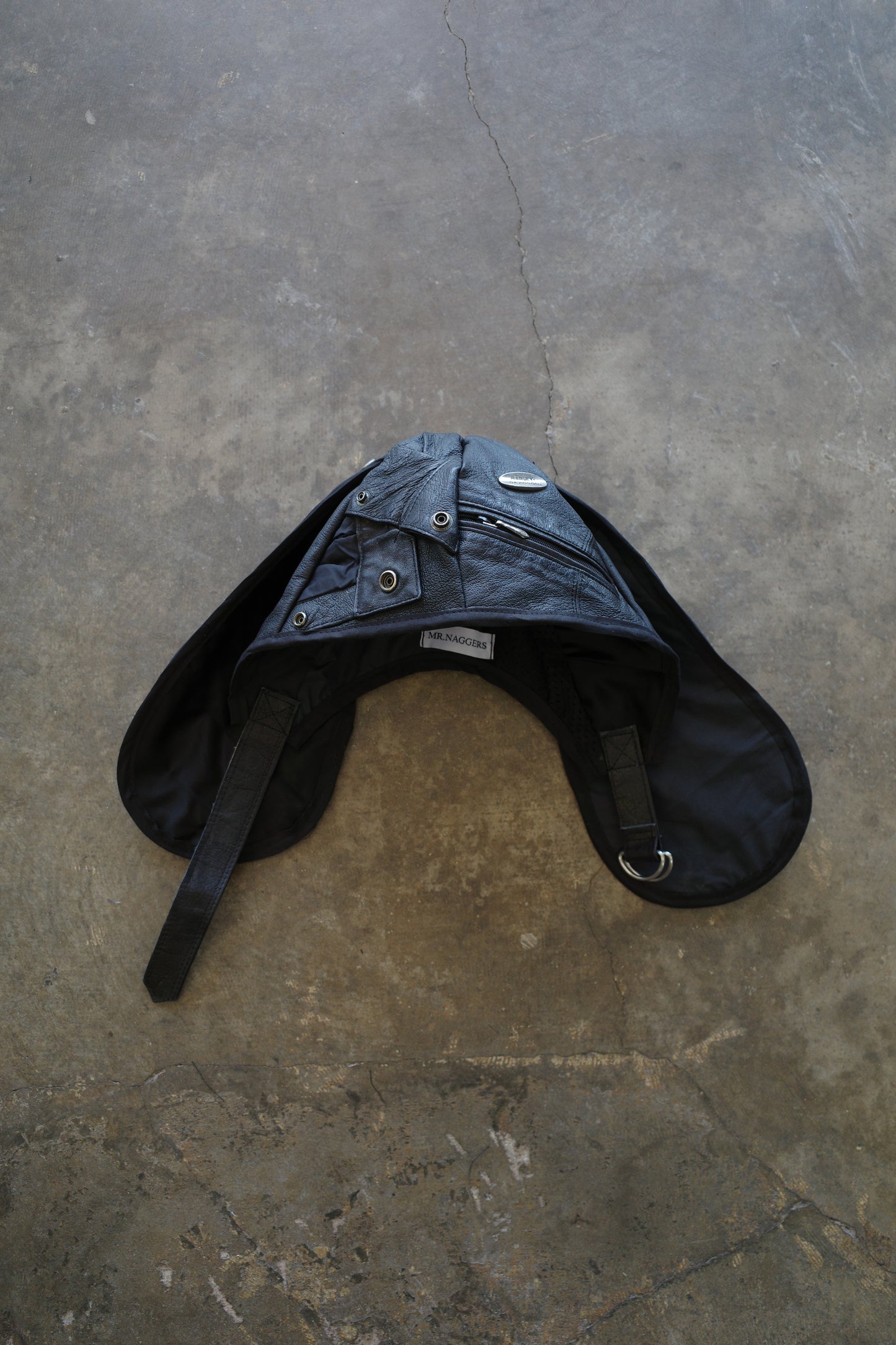 nag nag Bunny Ear Hat made with vintage  Harley Davidson Leather Biker  jacket