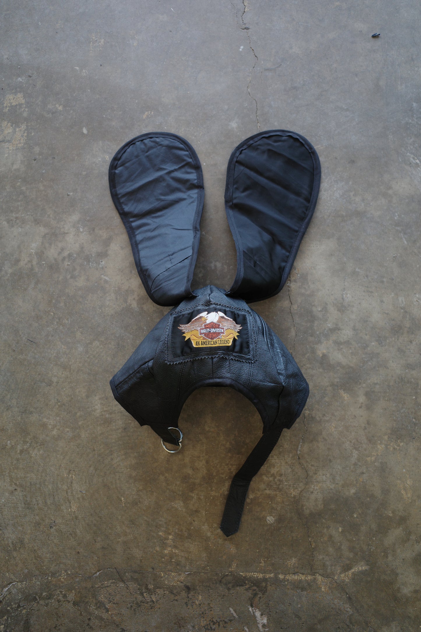 nag nag Bunny Ear Hat made with vintage  Harley Davidson Leather Biker  jacket