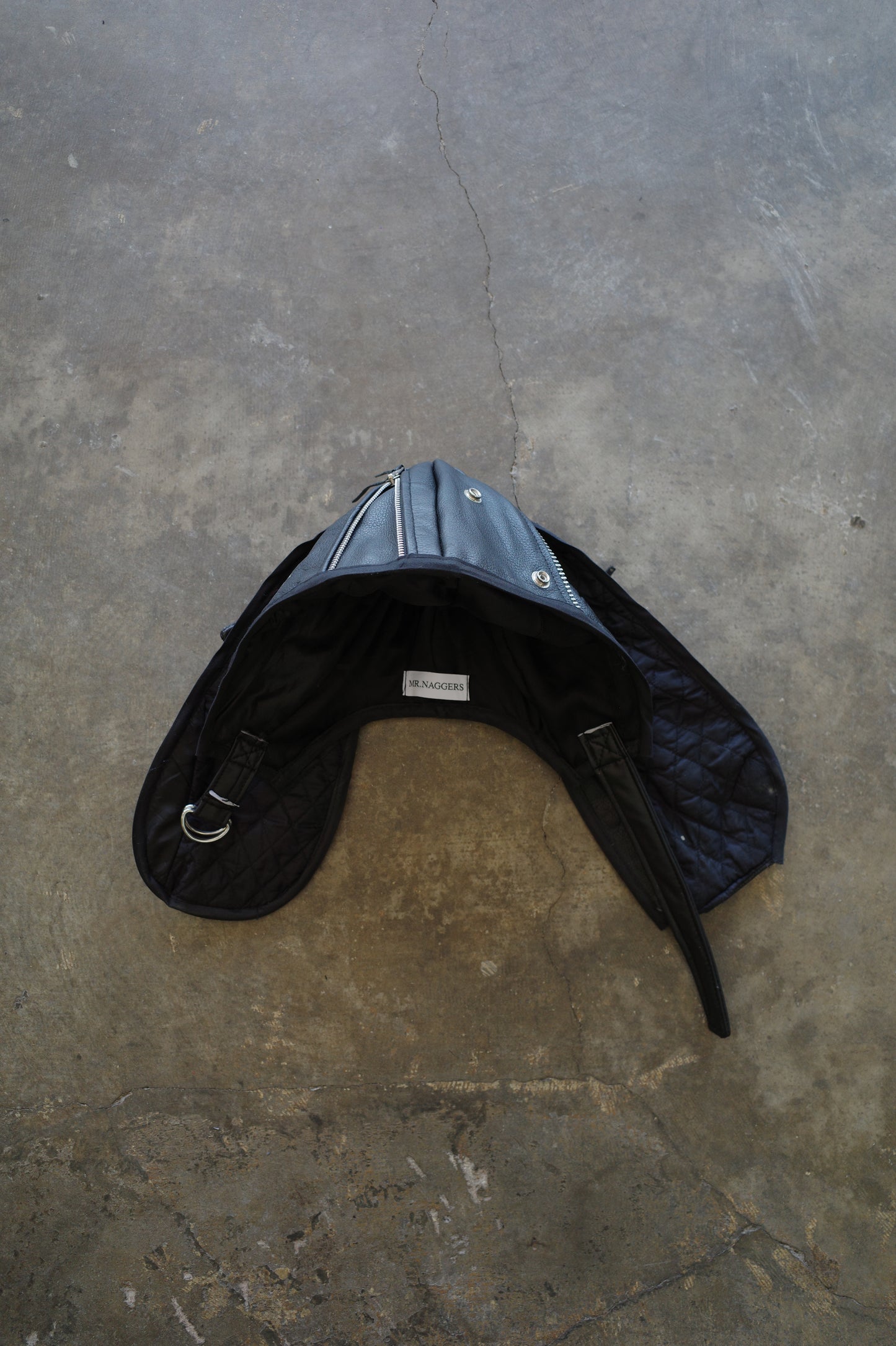 nag nag Bunny Ear Hat made with vintage  Leather Biker  jacket