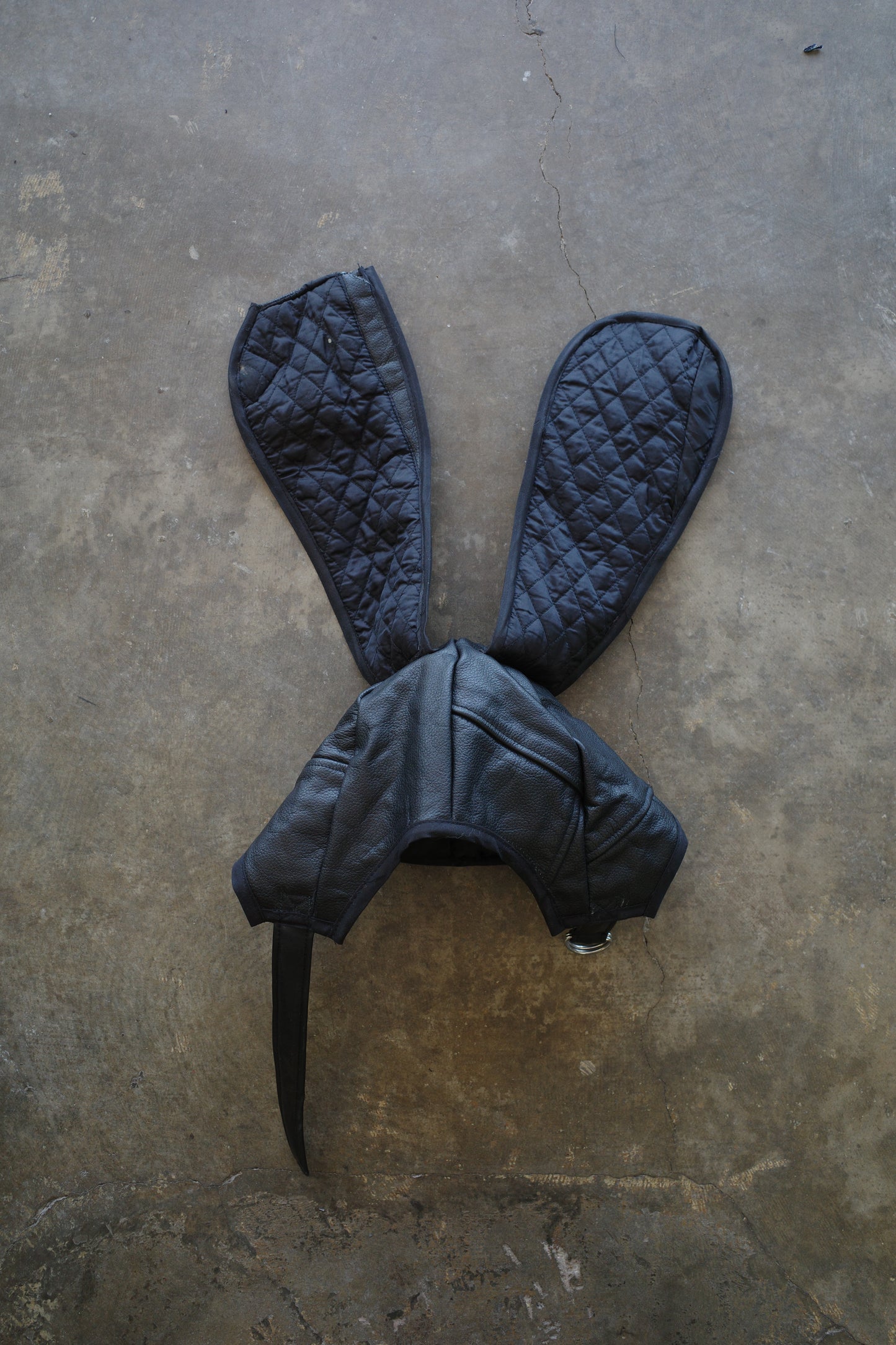 nag nag Bunny Ear Hat made with vintage  Leather Biker  jacket