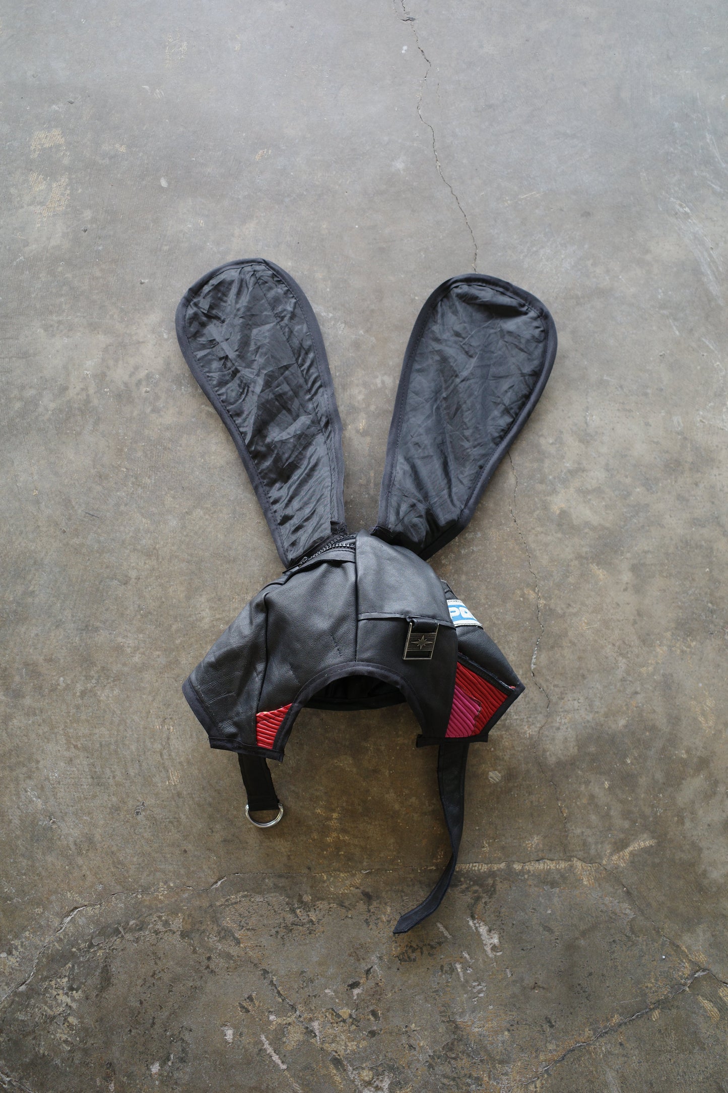 nag nag Bunny Ear Hat made with vintage  POLARIS leather biker coverall