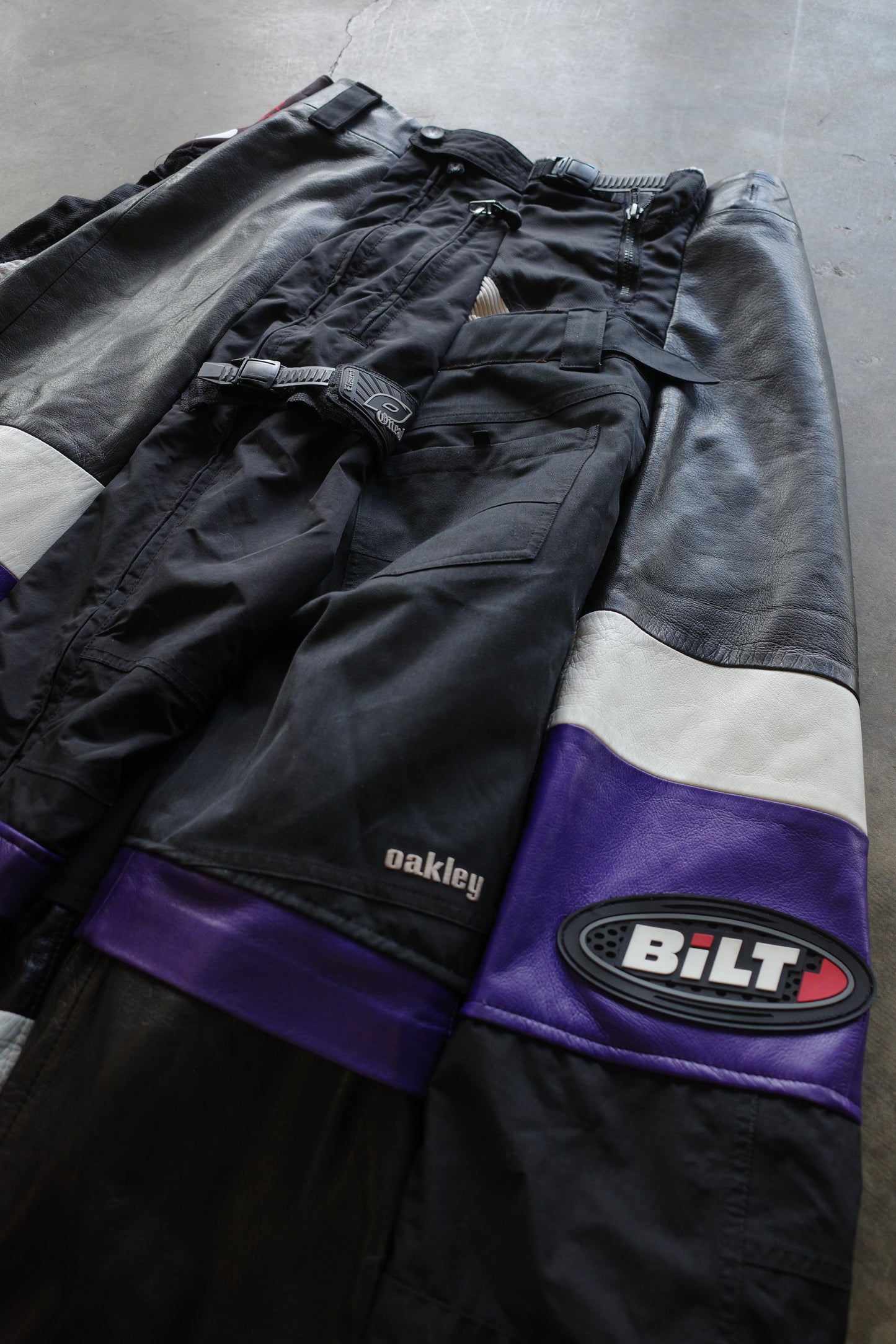 Wide Legged nag nag Pants(L)/made with vintage FOX racing pants. leather trim