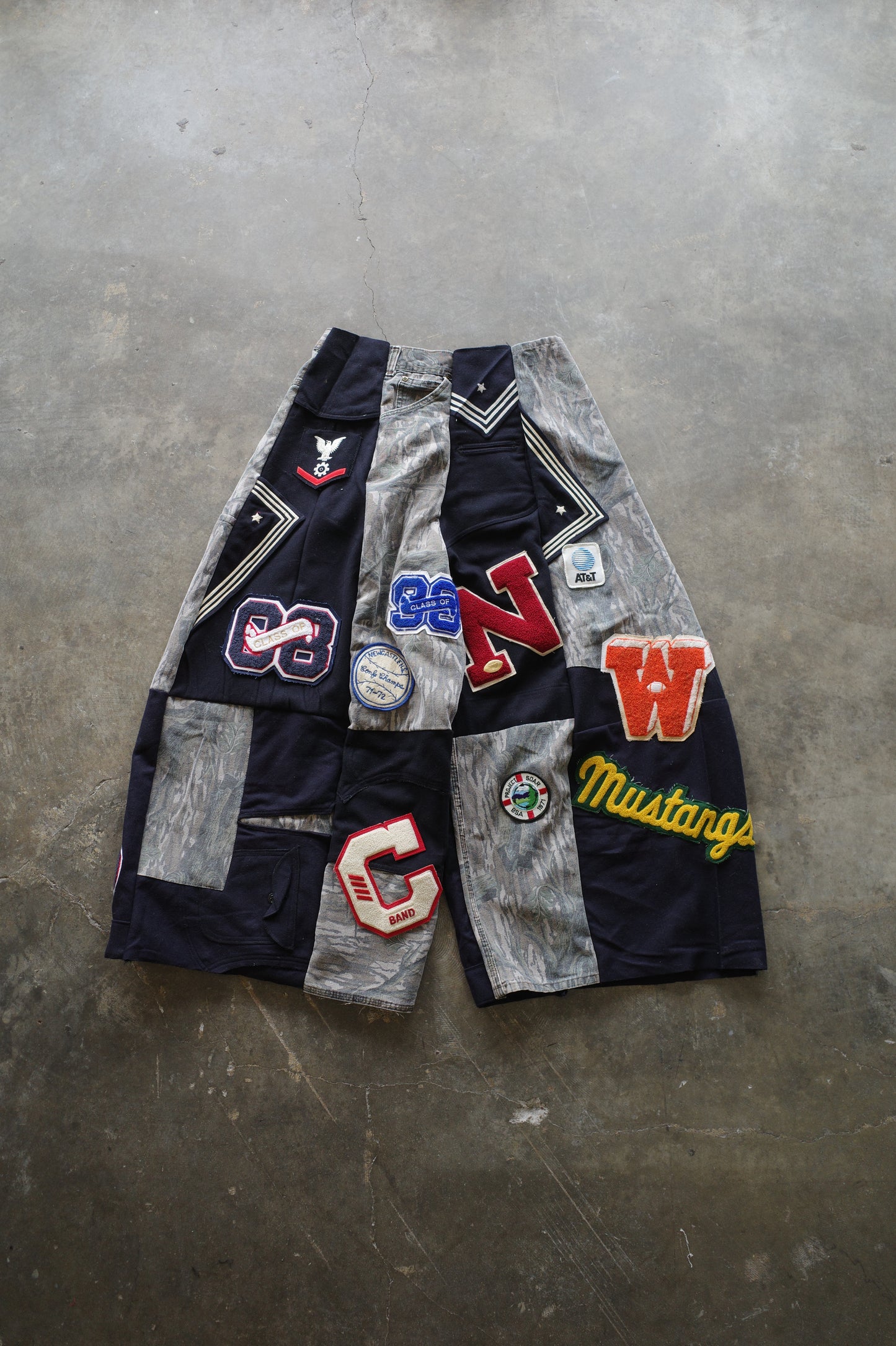 Wide Legged nag nag Pants(L) / made with vintage US.NAVY ISSUES wool fabric & and vintage wooden camo jeans