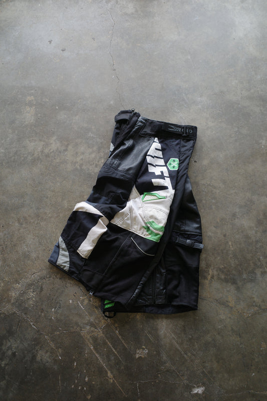 Wide Legged nag nag Pants(S)/made from vintage SHIFT motorcycle racing pants w Leather trim