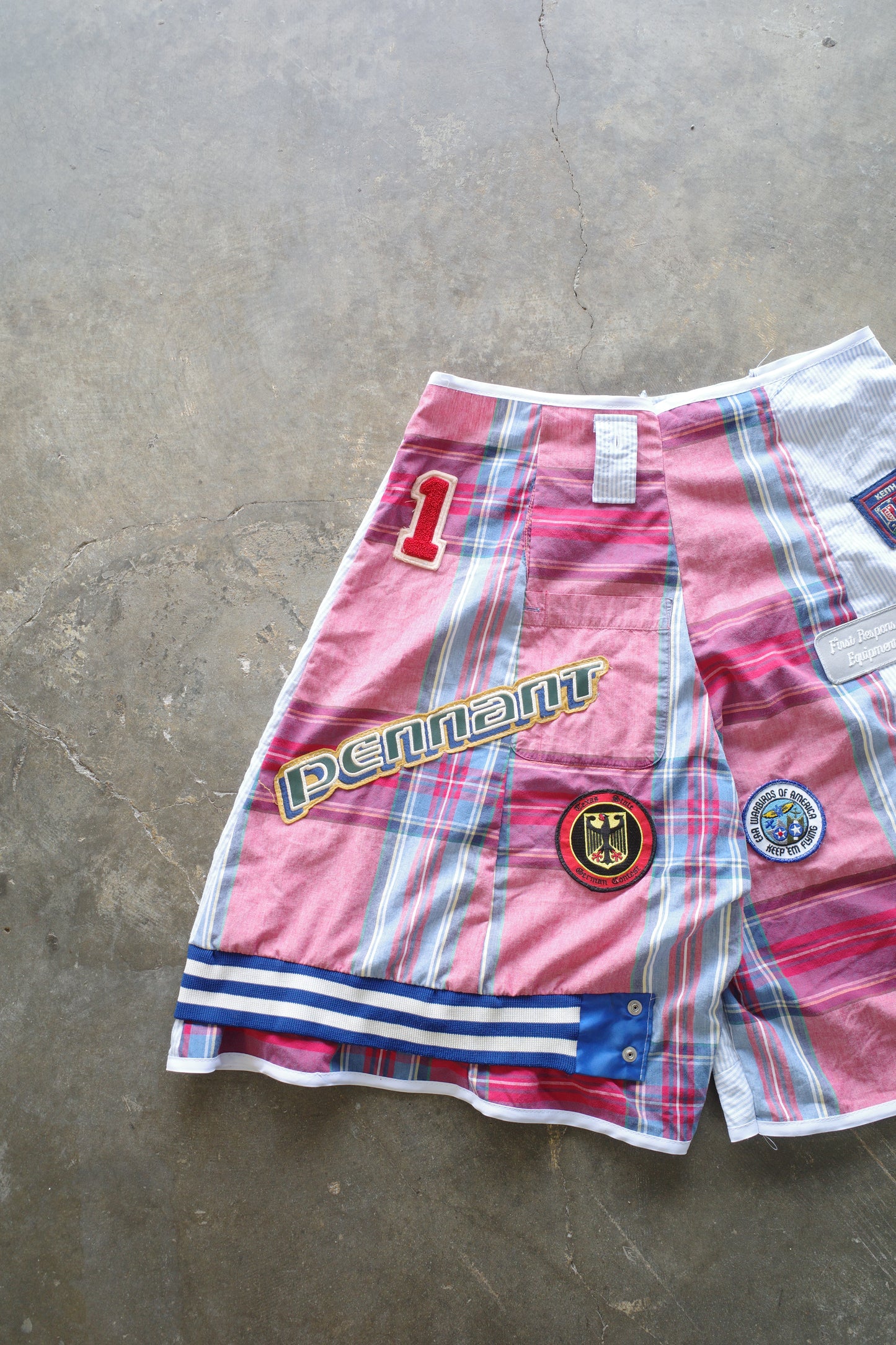 Patched Baggy Shorts (36)/made w vintage striped shirt and vintage patches