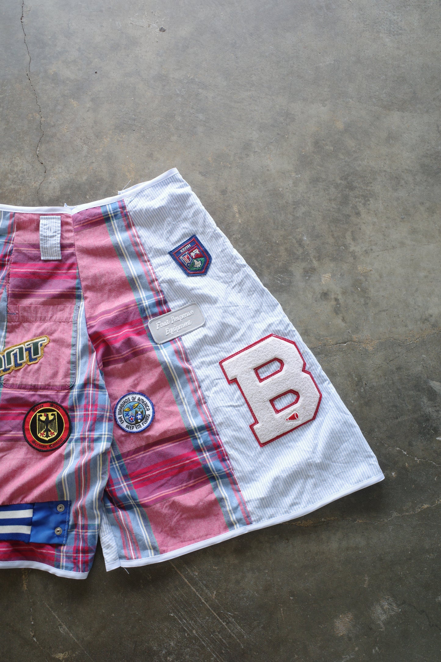 Patched Baggy Shorts (36)/made w vintage striped shirt and vintage patches