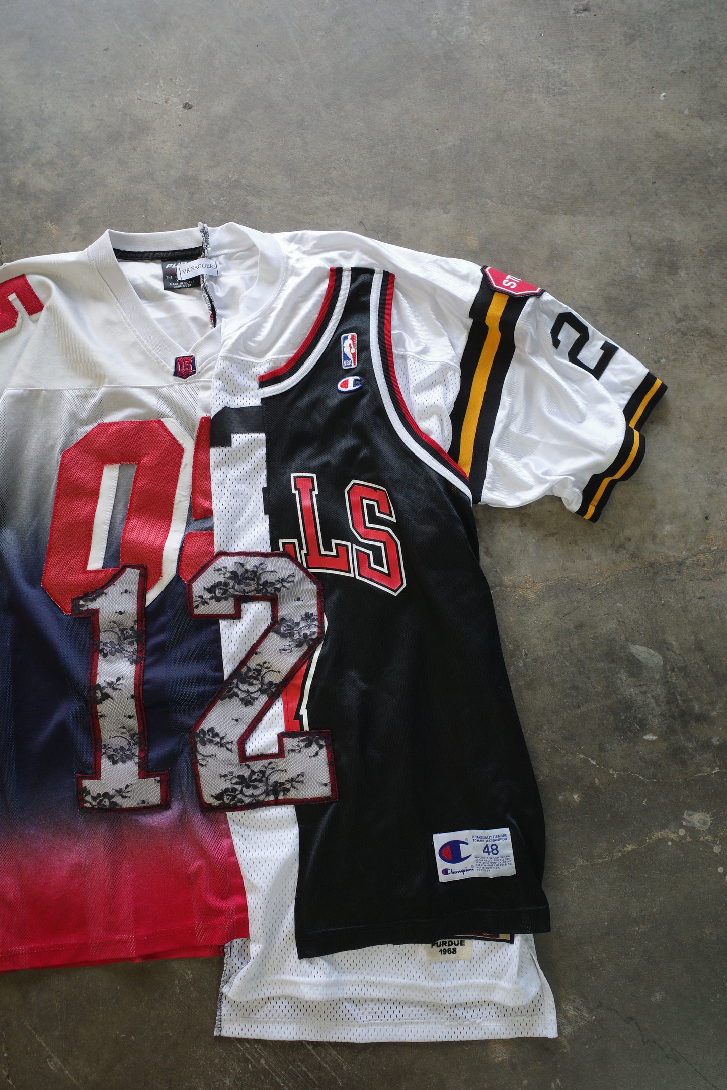 C&A top (*see actual)made with vintage pro sports jerseys and vintage FUBU shirt
