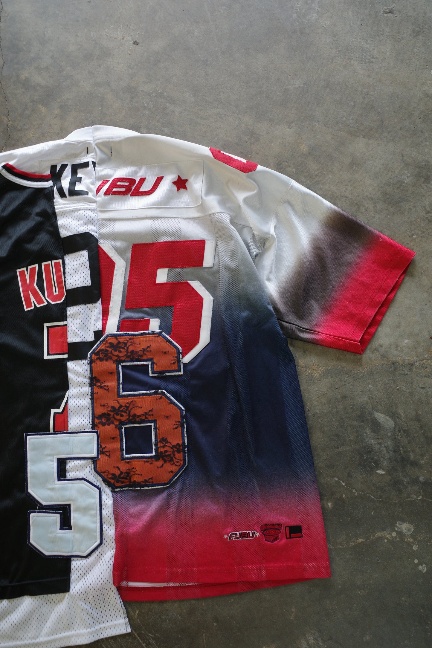 C&A top (*see actual)made with vintage pro sports jerseys and vintage FUBU shirt