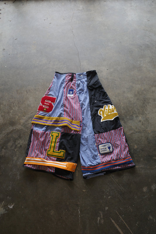 Wide Legged Patched Pants(L) /  made with vintage mens striped shirt w vintage patches (Copy)