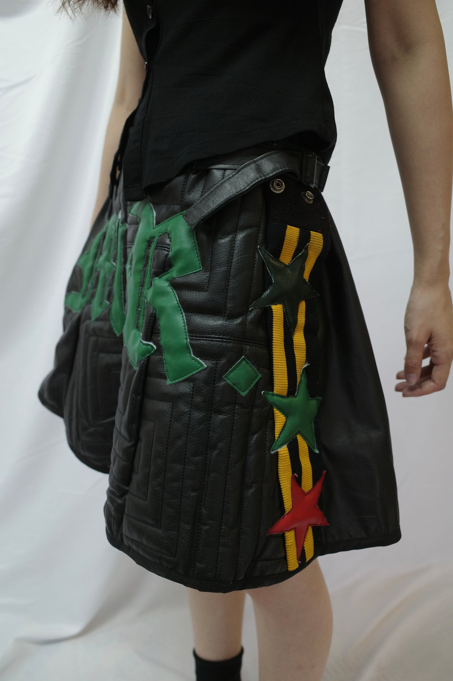 "The MR.Shorts"made with vintage Leather biker jacket & 3R. original leather patch