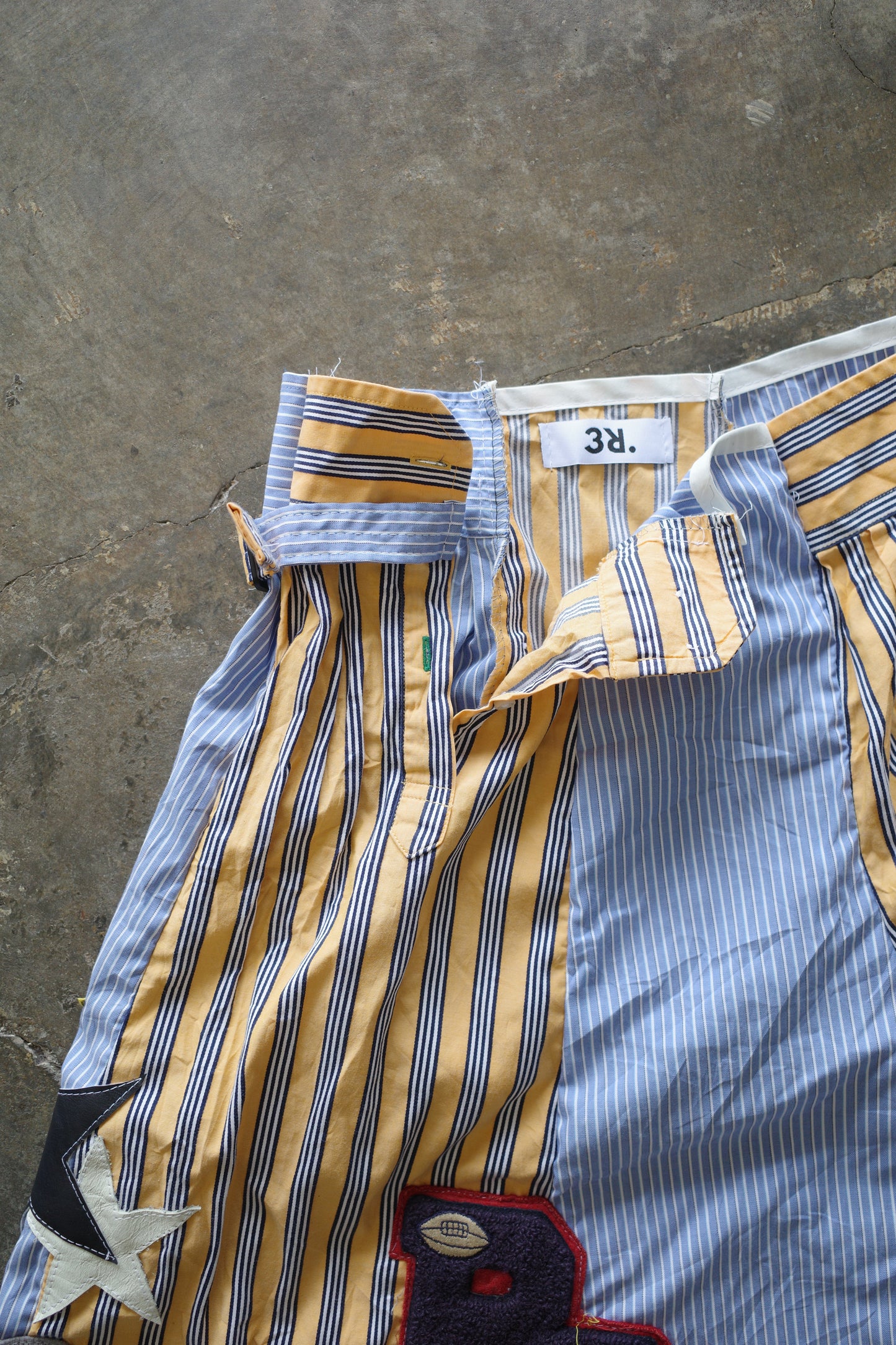 nag nag patched Baggy Shorts (34)/made w vintage striped shirt and vintage patches