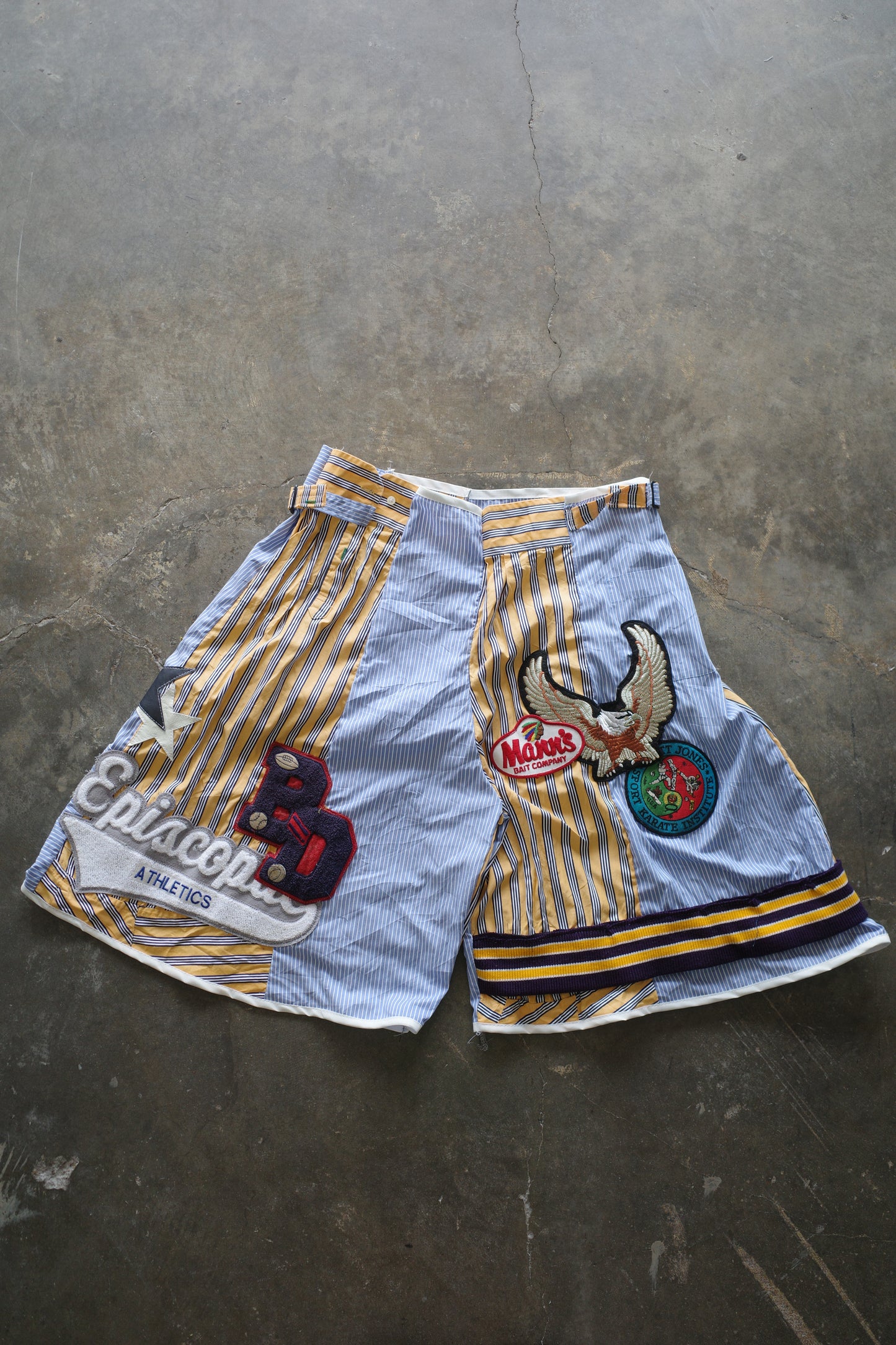 nag nag patched Baggy Shorts (34)/made w vintage striped shirt and vintage patches
