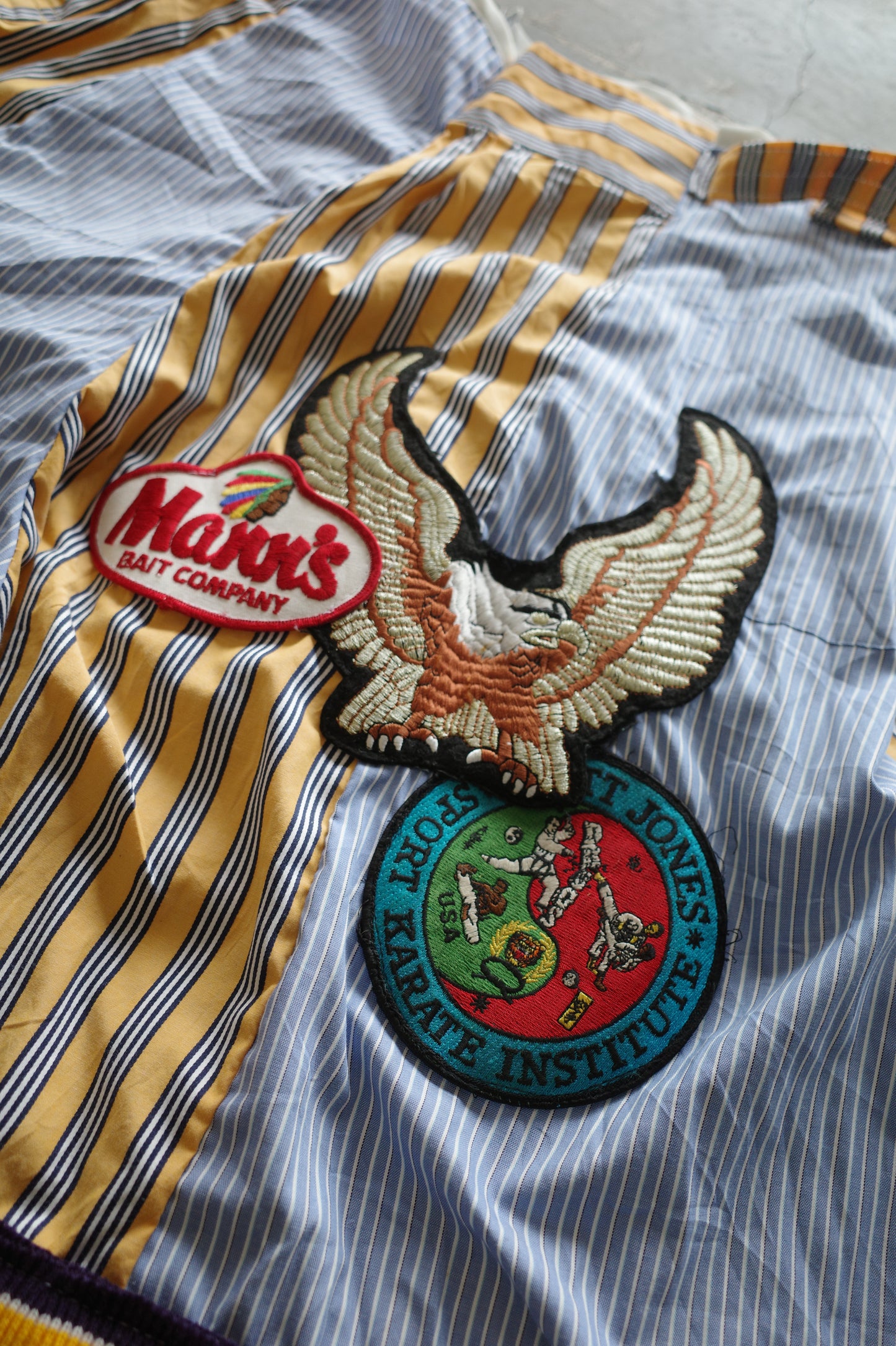 nag nag patched Baggy Shorts (34)/made w vintage striped shirt and vintage patches