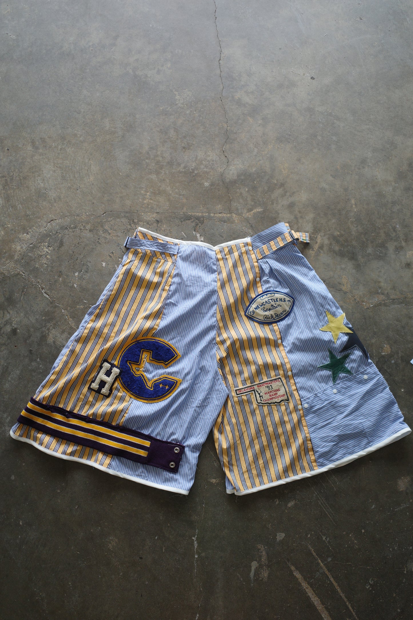 nag nag patched Baggy Shorts (34)/made w vintage striped shirt and vintage patches