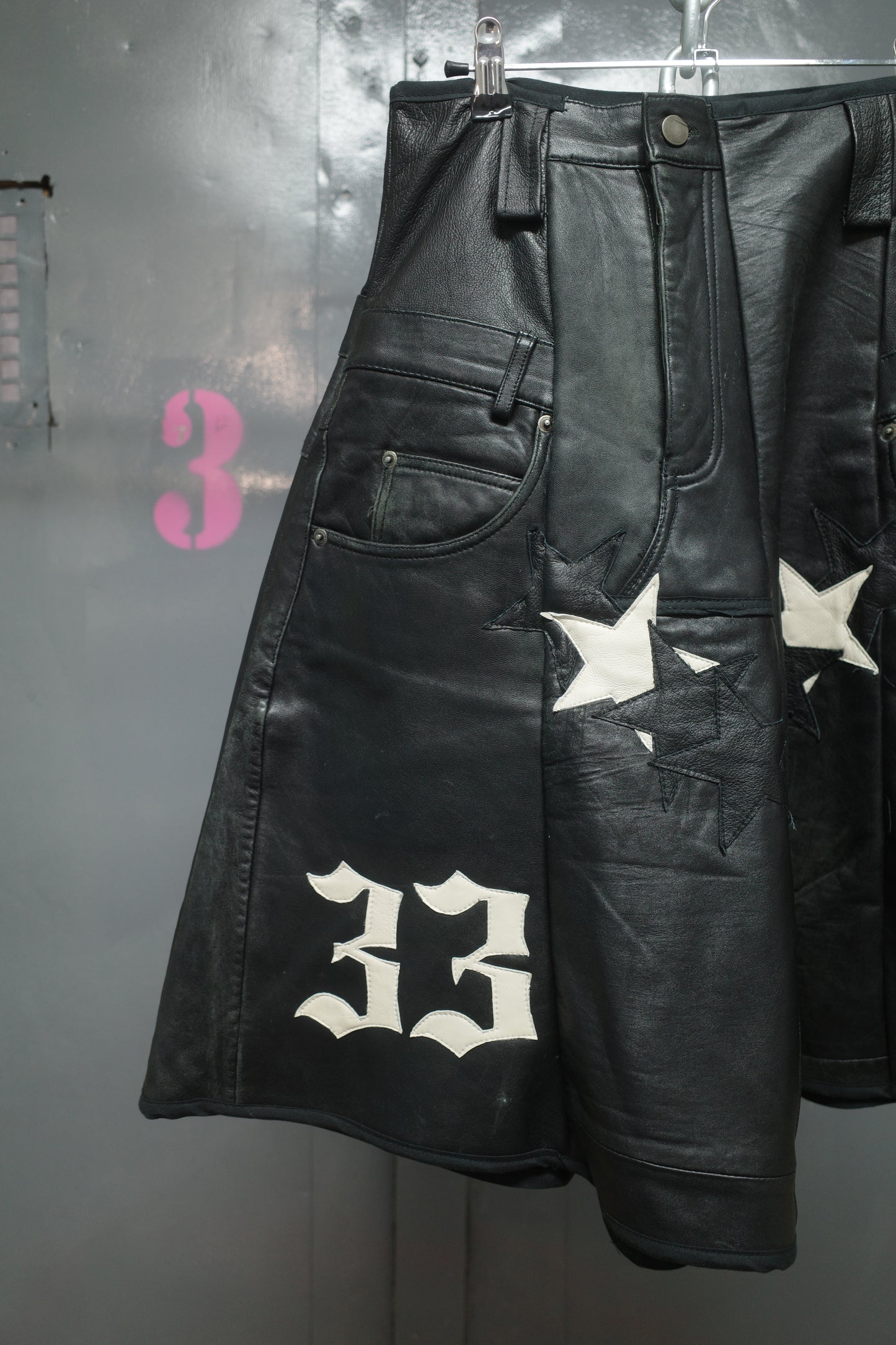 33 leather baggy shorts (32)33BS5