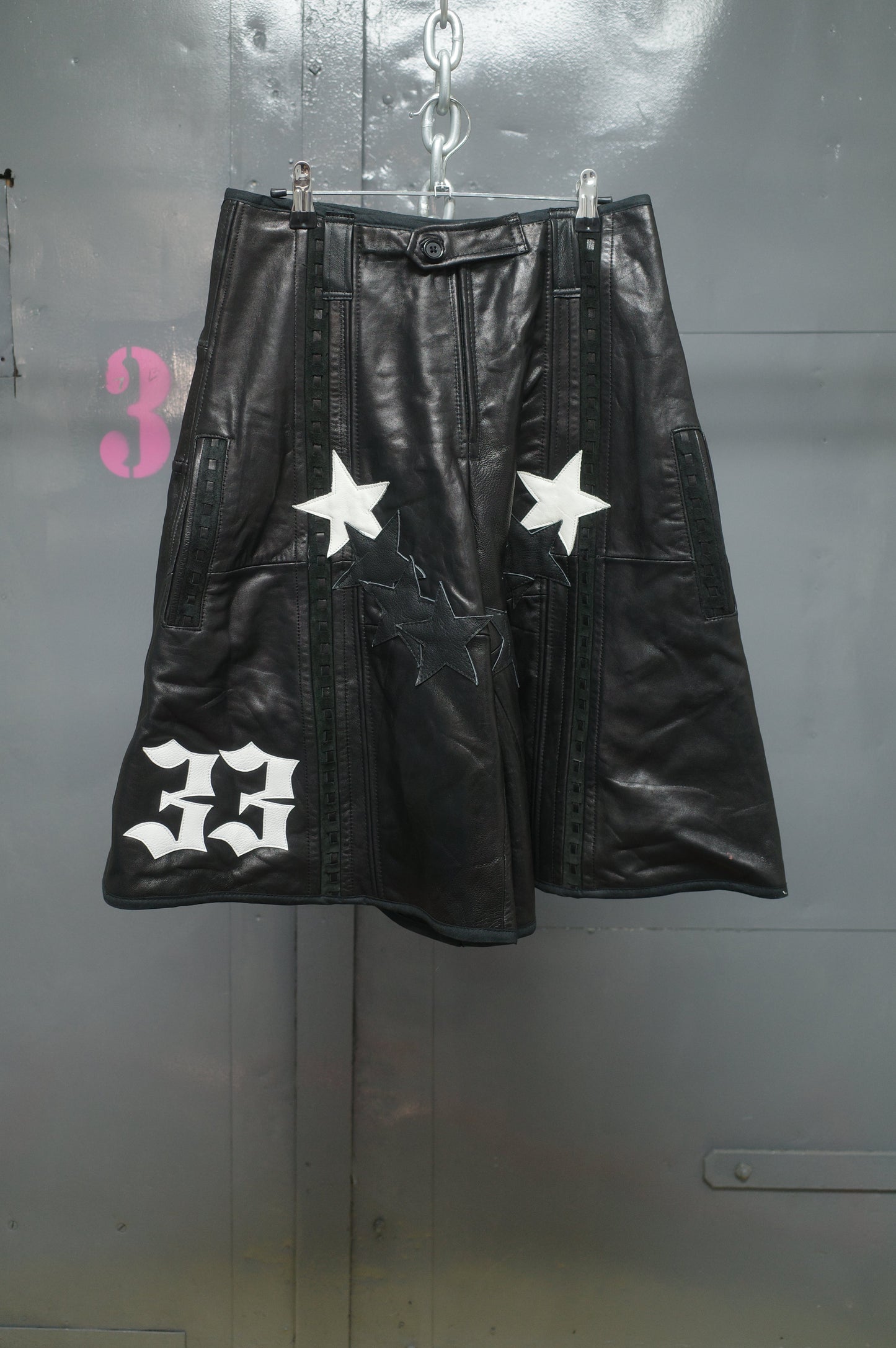 33 leather baggy shorts (32)33BS6